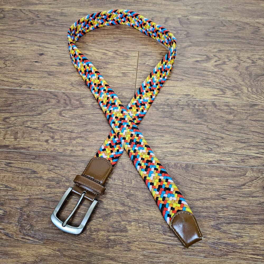 No Name Multi Color Braided Belt with Leather Ends Size 42" Long